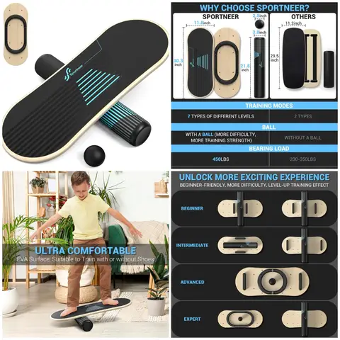 Balance Board 7 Modes Wobble Board with Adjustable Stoppers Exercise Balancing Stability Trainer for