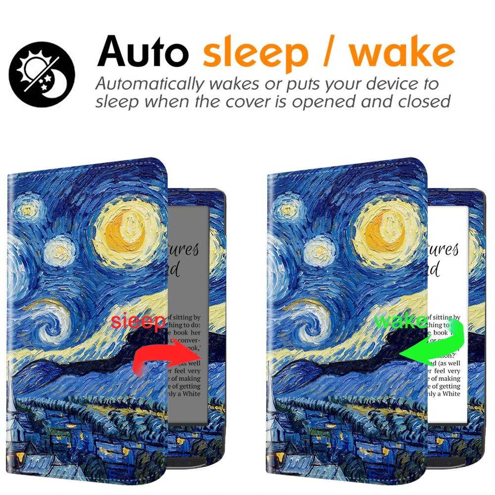 Para Pocketbook Verse Pro Color Lite PB629 PB634 PB619 Capa com alça de mão Capa de couro 6 ''E-Book Wake Sleep Cover