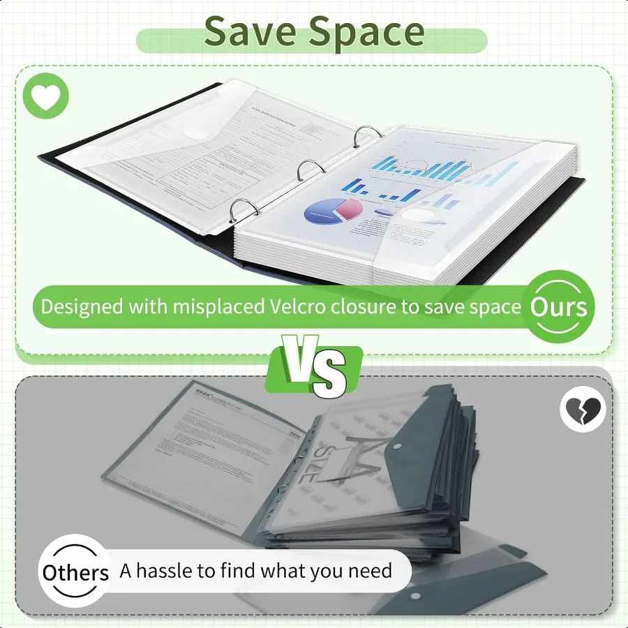 30 Pack Binder Folders with SpaceSaving Closure er Heavyweight Binder Pockets for 3 Ring Binder High Capacity Clear Binder Pouc