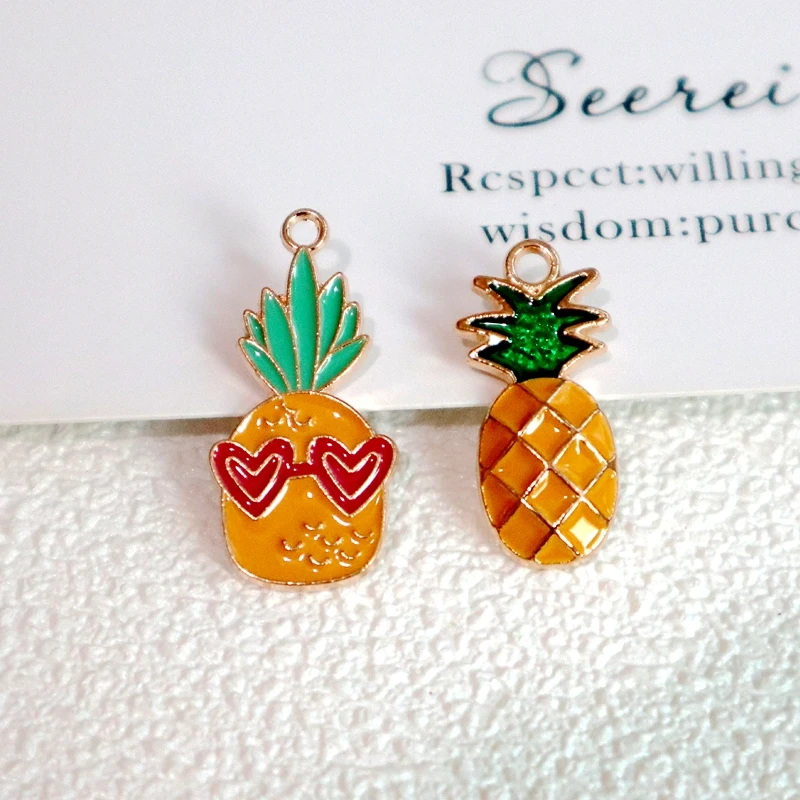 10PCS Mini Pop  Cartoon Pineapple Love Alloy Pendant Fashion Charm DIY Necklace Earrings Bracelet Dangle Decoration Accessories