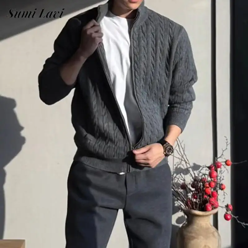 العصرية رجل تويست الجاكار Sweatercoats ربيع الخريف الشارع الشهير خمر سليم متماسكة الستر الرجال الملابس عادية محبوك بالأزرار