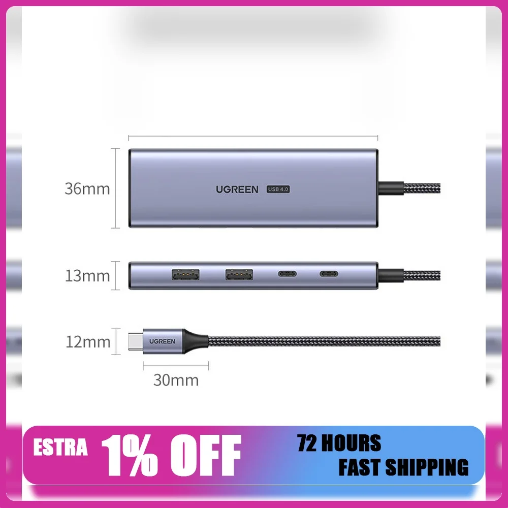 UGREEN 90376 CM500 USB4 5-in-1 USB-C Hub, HDMI up to 8K 60Hz, 2 USB-C and 2 USB-A 3.2 Gen 2 10Gbps Data Ports