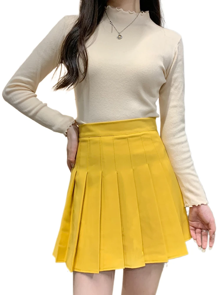 Red Pleated Skirt Women Korean Style Harajuku Fashion Faldas Cortas Para Mujer High Waist A Line Blue School Skirt With Shorts