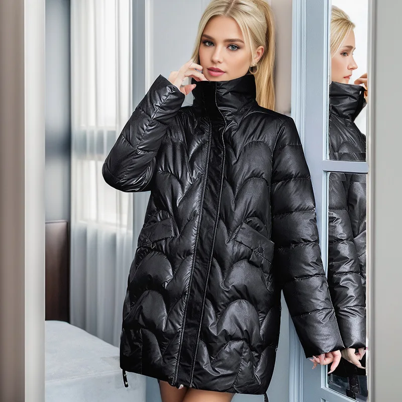 Korean Women's Winter Down Jacket Bright Down Jacket for Women Causal Long Down Coats Warm Feather Coats Puffer Jacket Women