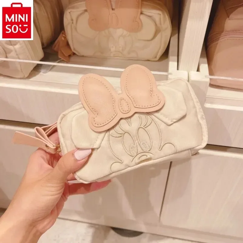 MINISO 디즈니 만화 미니 더블 레이어 스토리지 메이크업 가방, 학생 달콤하고 귀여운 체인지 허리 가방