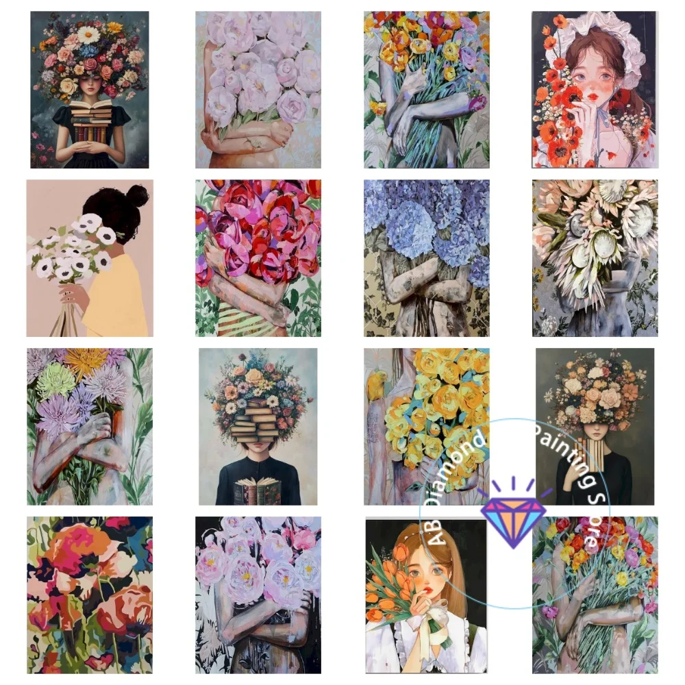 

Flower Girl AB Diamond Painting Kit Square Round Diamond 5D DIY Cross Embroidery Handmade Art Adult Exquisite Gift Home Decor