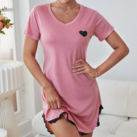 Elegant Lace Trimmed Summer Short Sleeve Sleep Dress For Women – solid color Sexy & Comfortable Nightwear Nigh Gowns for Women