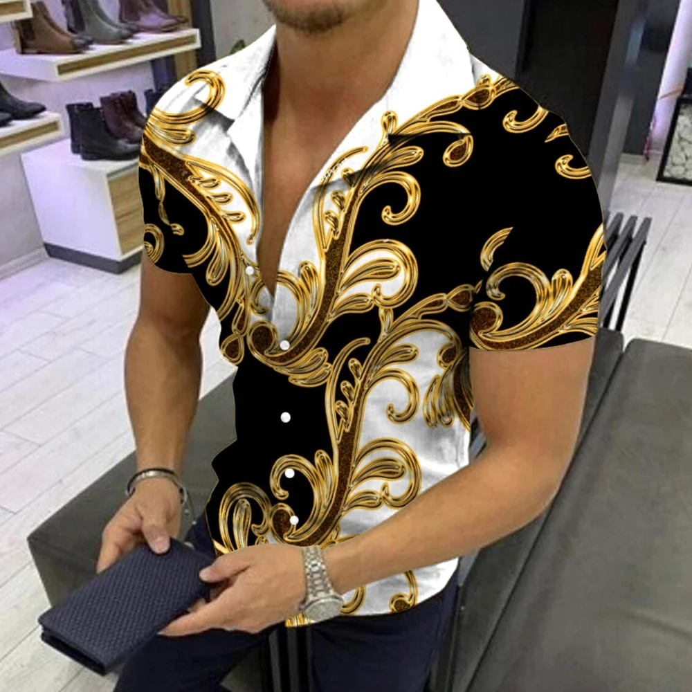 

Summer Fashionable For Trend 2022 Brand New Male Print Shirt Short Sleeve Top Down Hawaiian Men Party Polyester