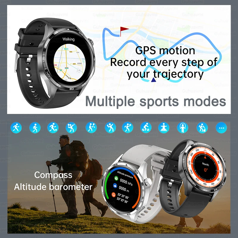 Para huawei ios esporte ao ar livre gps relógio inteligente masculino 1.53 polegadas hd tela amoled ip68 à prova dip68 água bluetooth chamada nfc