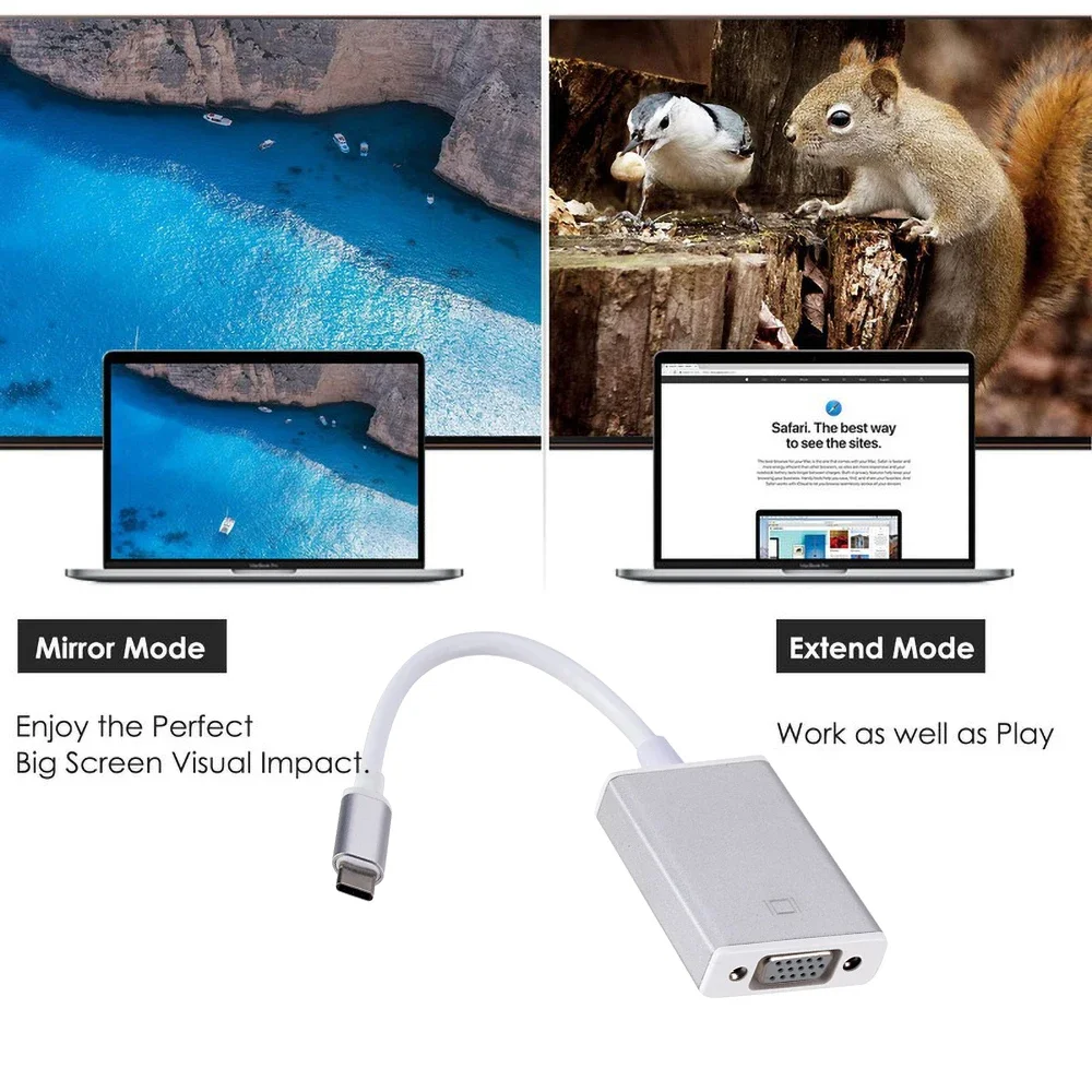 نوع C إلى VGA محول HDTV كابل الفيديو USBC VGA محول لماك بوك 12 بوصة Chromebook بكسل الكمبيوتر المحمول الكمبيوتر إلى العارض