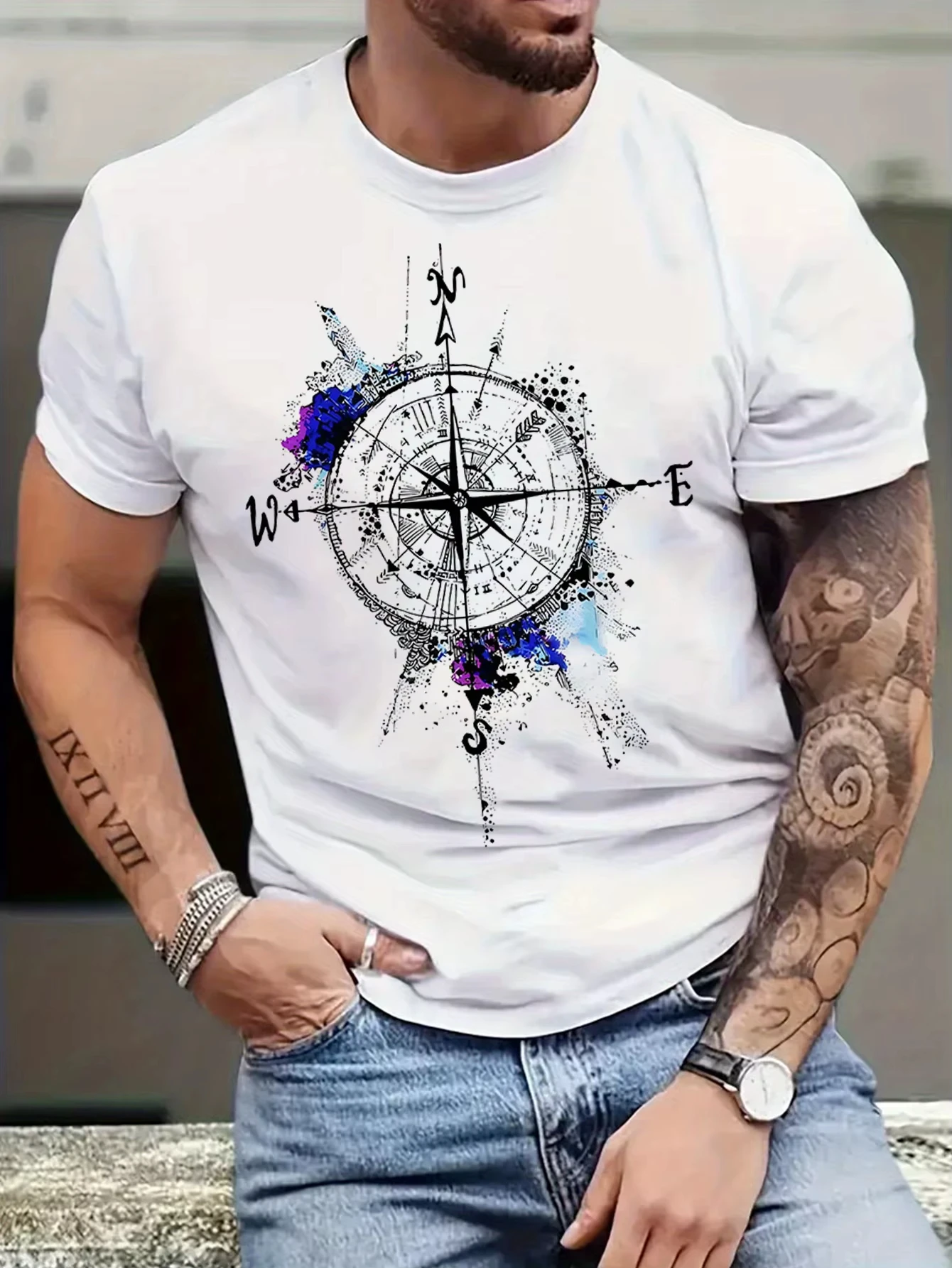 Men's Summer Pure Cotton Fashionable Casual Loose Compass Pa