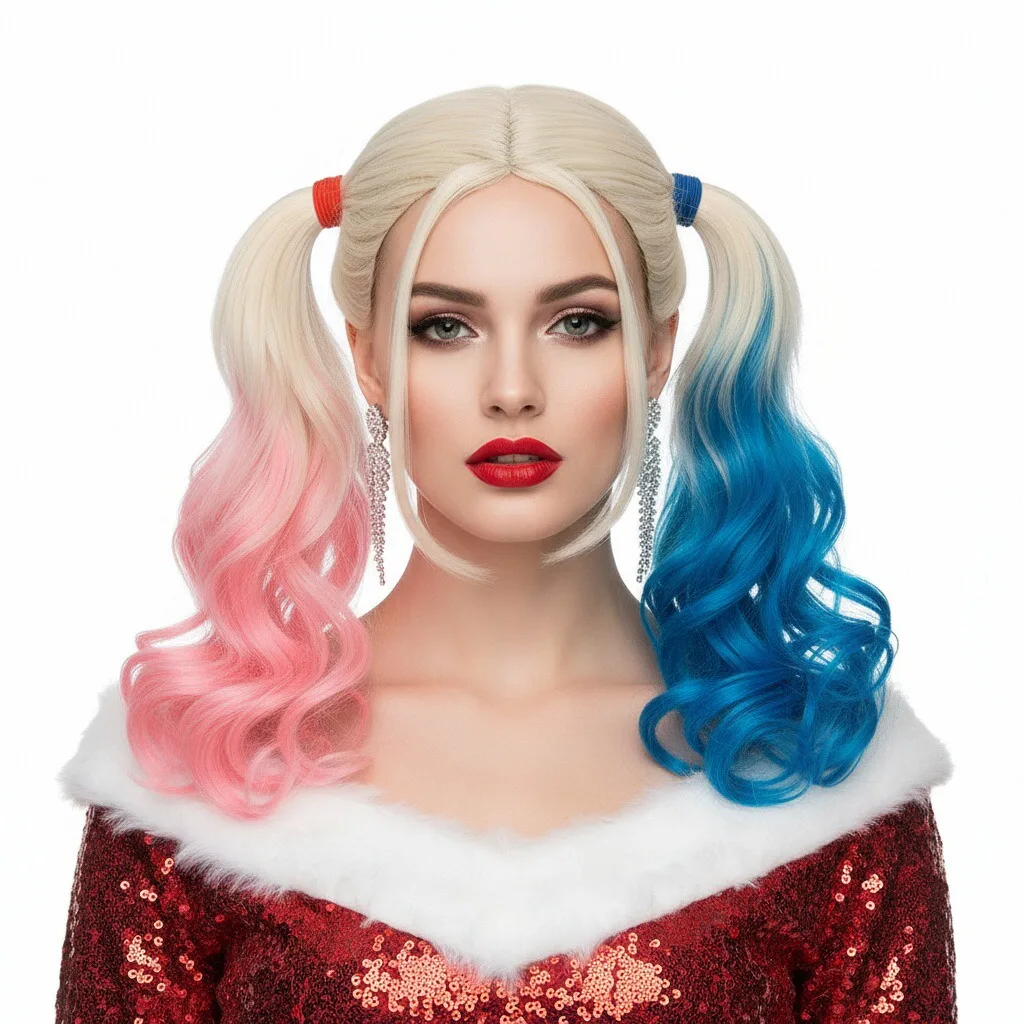 MSIWIGS Women Short Two Tone Anime Cosplay Wigs Synthetic For Party Blue And Pink Blonde Hair