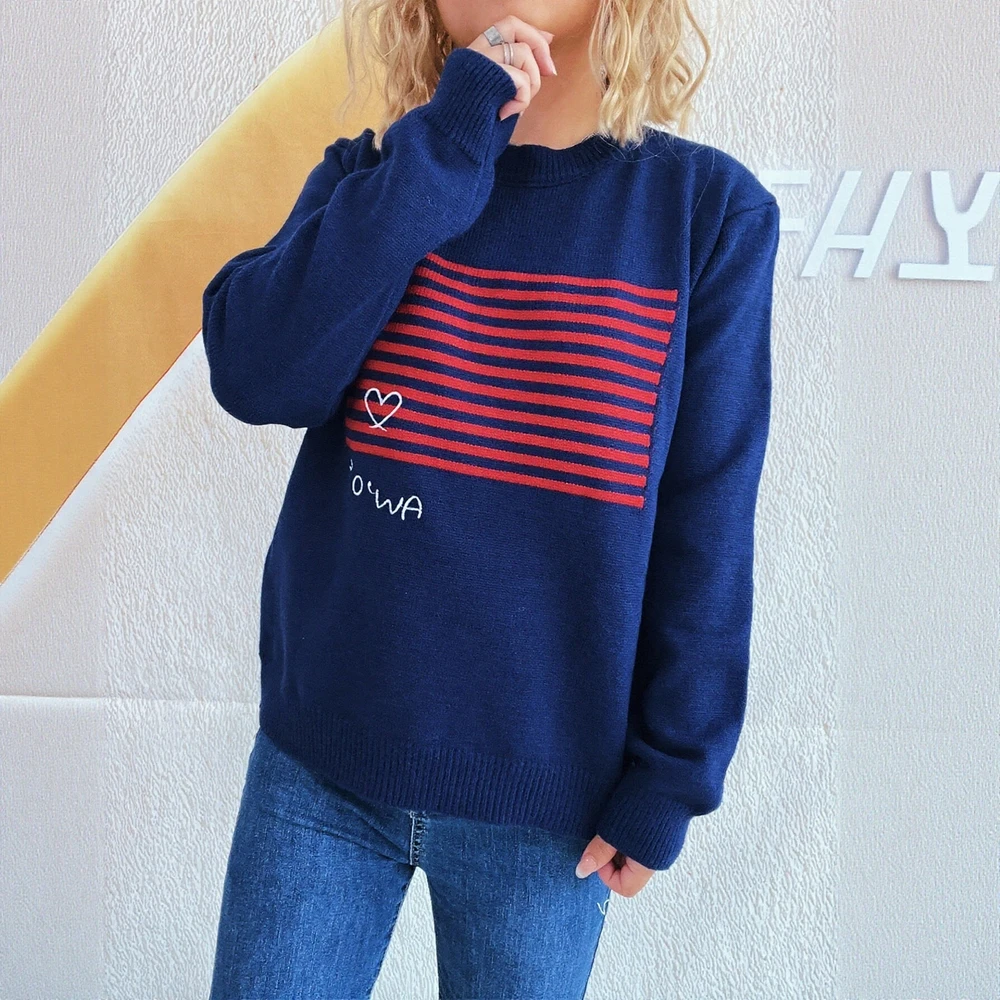 

Осенне-зимний свитер с длинным рукавом и круглым вырезом, удобный для женщин, модный приталенный трикотаж, дизайн с прямыми рукавами