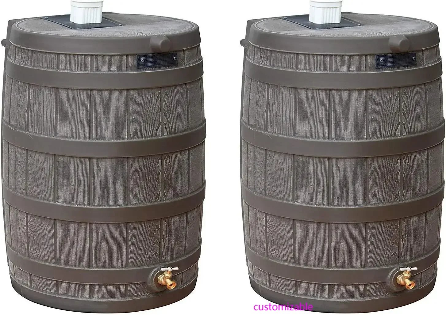 

Good Ideas 50 Gallon Large Faux Wood Plastic Rain Water Barrel Collector with Brass Spigot for Rainwater Collection, Oak, 2 Pack