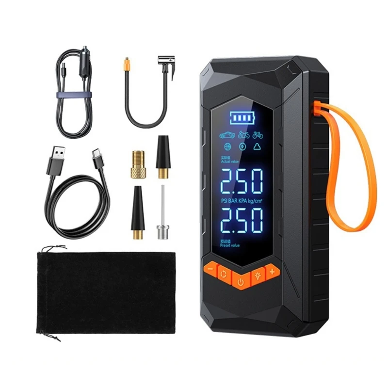 Portable Air Compressor Electric Car Automatic Motorcycle Tire Inflator Digital Pressure Gauge Detect with LED Lamp