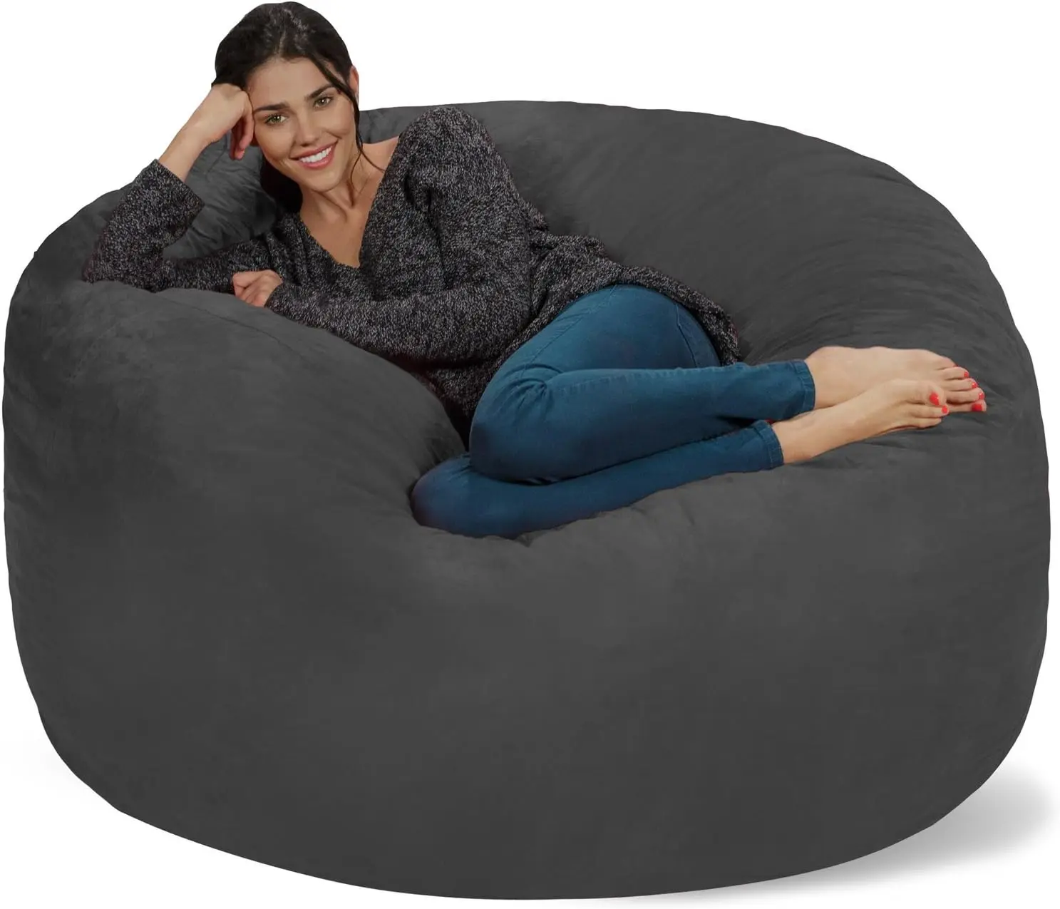 

5-Foot Microsuede Bean Bag Chair Cover in Charcoal - Soft and Durable for Comfortable Seating