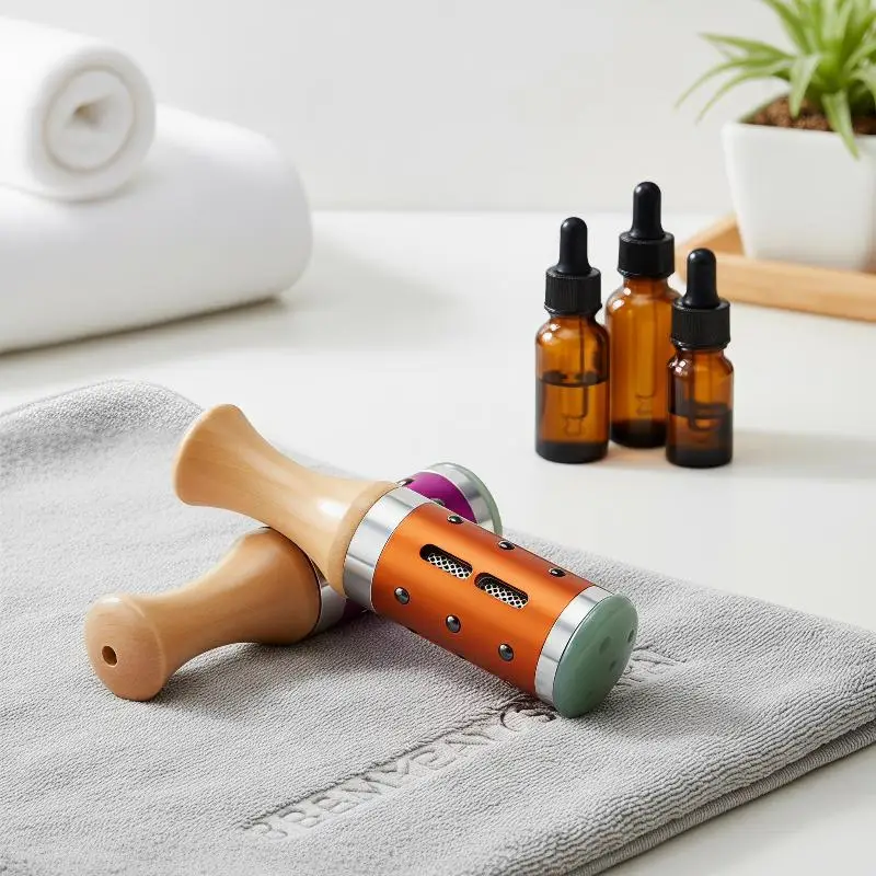 Jade Gua Sha Moxibustion Stick 360° Rotation Raised Point Massage Tool 1 Set for Facial Skin Care Body Stress Relief