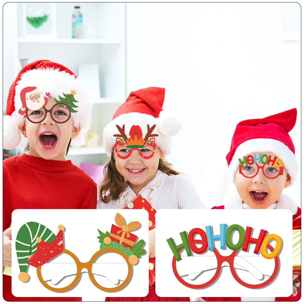 

12Pairs Paper Eyeglasses Frame Xmas Party Props Christmas Decorations Photo Accessories Holiday Glasses Xmas Glasses Frames
