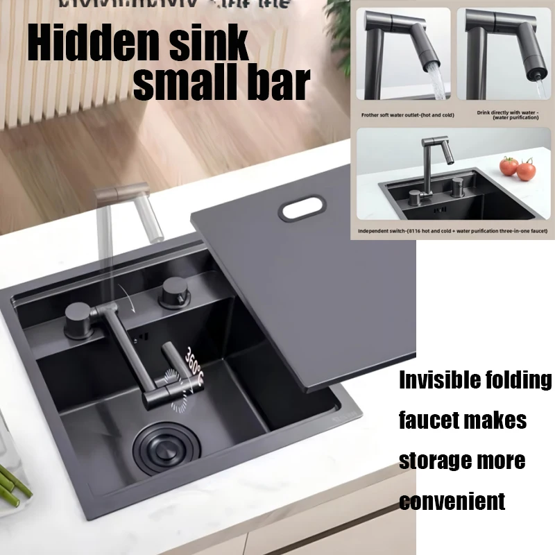 

Durable 304 Stainless Steel Kitchen Mini Bar Sink with Nano-Coating, Foldable Faucet, Noise Reduction, Anti-Condensation Layer