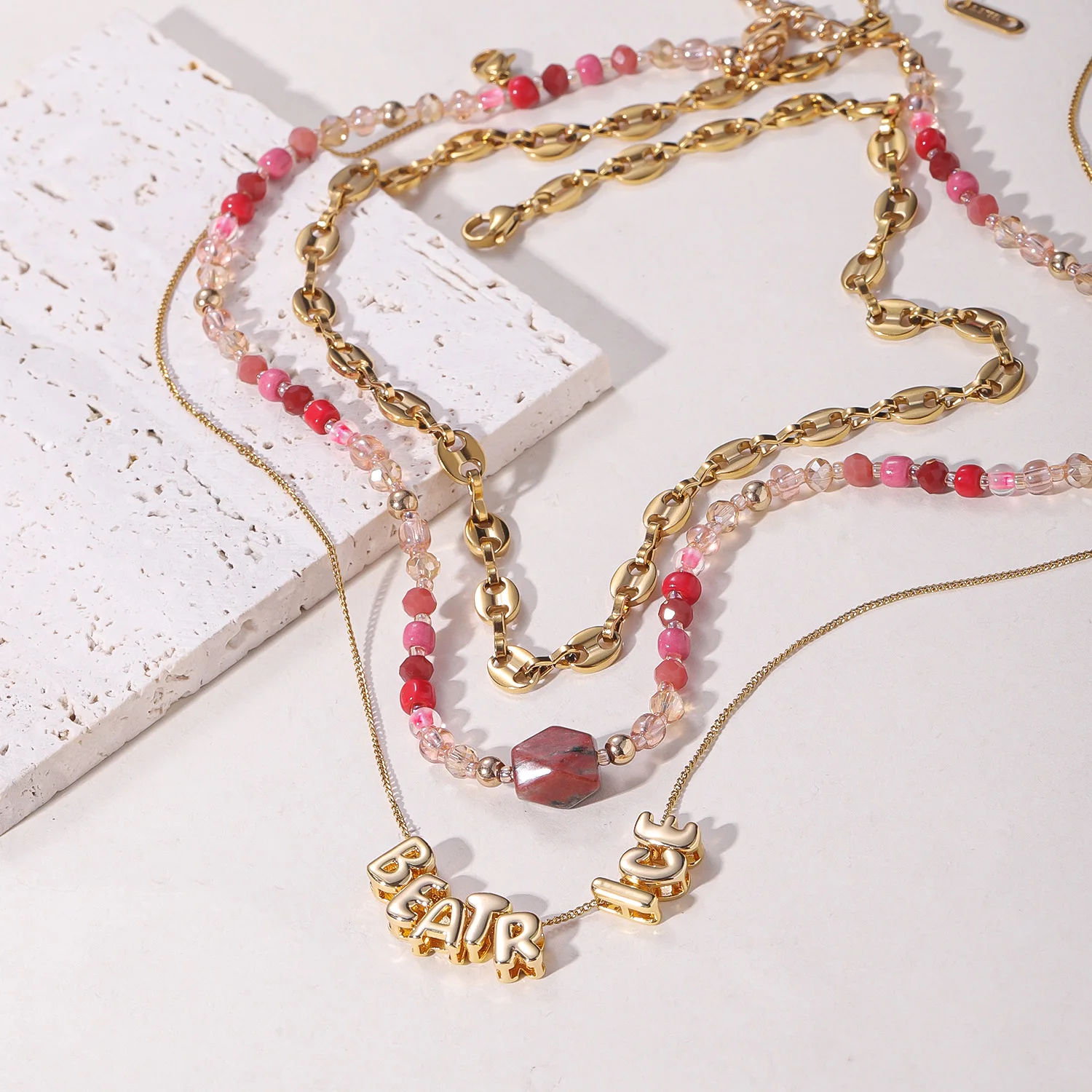 

Персонализированное 3D ожерелье с пузырьками и буквами, многослойное штабелируемое богемное розовое кварцовое золото 18 карат, ювелирные изделия, Рождественский подарок для нее