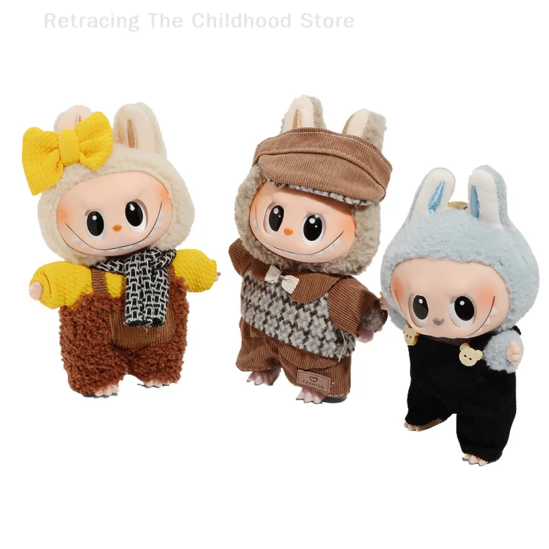 1Set Labubu Poppenkleertjes Accessoires Casual Overalls Pak Cartoon Labubu Pluche Poppenkleertjes DIY Dress Up Speelgoed Voor Kid geschenken