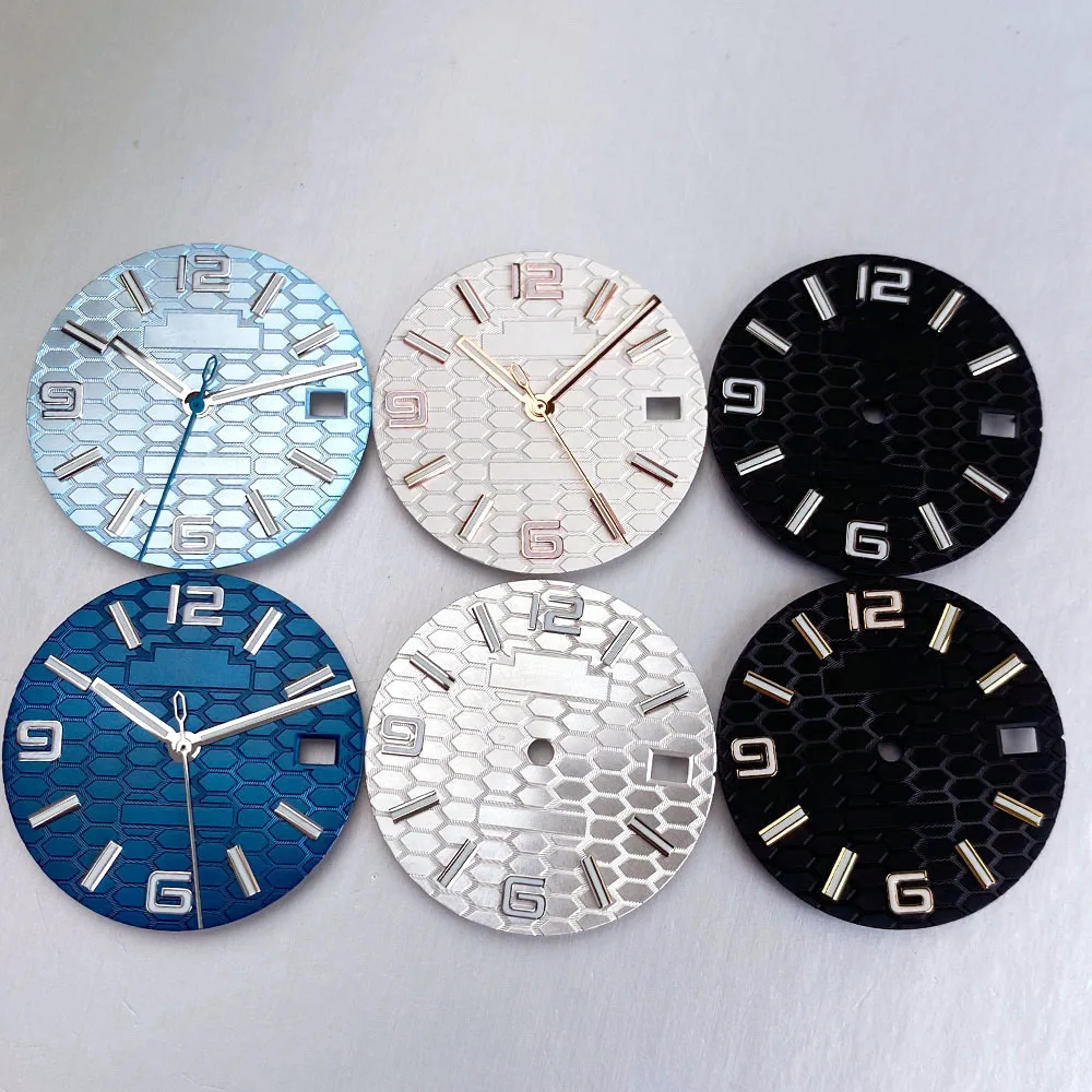 

28.5mm Black Blue Honeycomb Watch Dial Hand Set Luminous Fit NH35 NH36 Automatic Movement For Diving Men Watch Parts Accessories