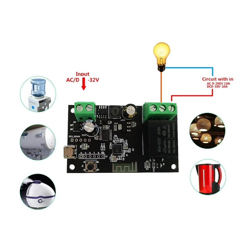 HFES Tuya Wifi Switch Single Way Switch Relay Module Point Automatic Locking Mobile Phone APP Remote Control Remote Voice