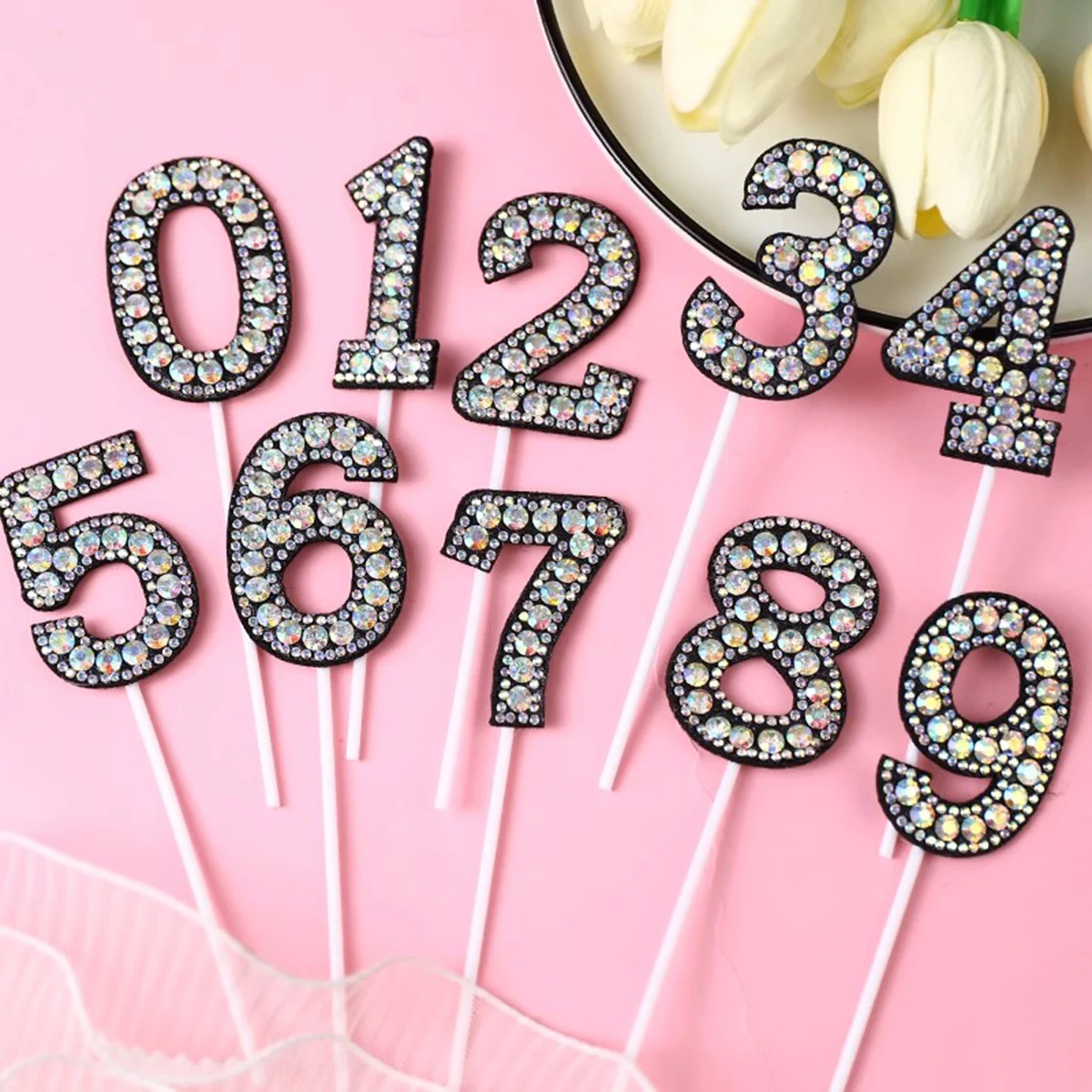 Number 0-9 Pearl Cake Topper Diamond  Dazzling  Insert Goddess Birthday Accessories Valentine\'s Day Wedding Cake Decoration