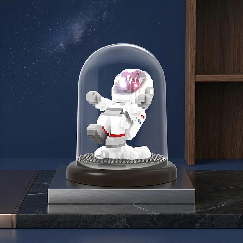 837PCS Astronaut Assembly Building Blocks Floating Space Man Mini Bricks Toys Set With Dust Cover And Light Diy Gifts For Adults