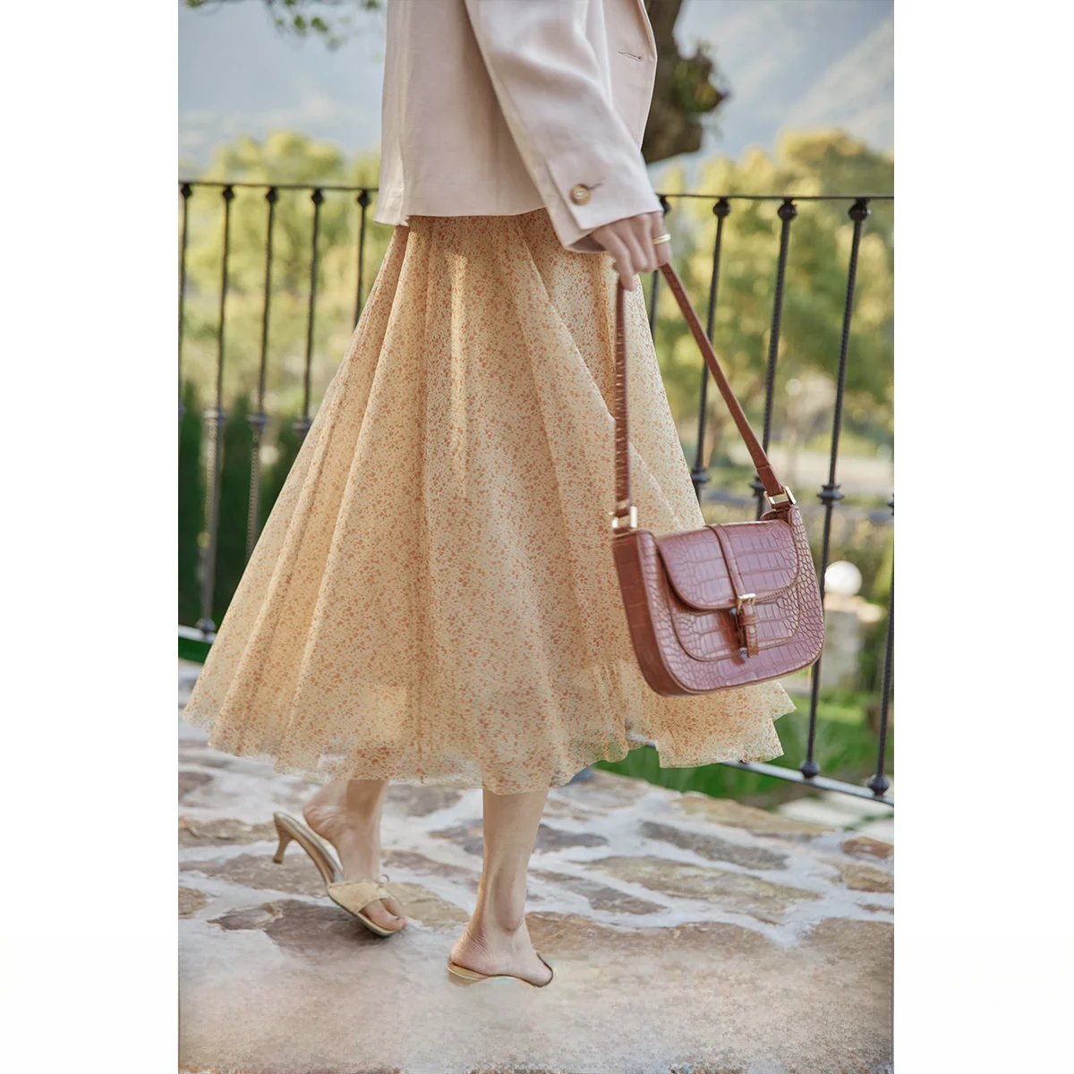 

Ele A-Line Plaid Me Skirt Solighter Vintage Sle Women's Midi Skirt Polka Dot Polyester Fiber High Waist Spring Summer