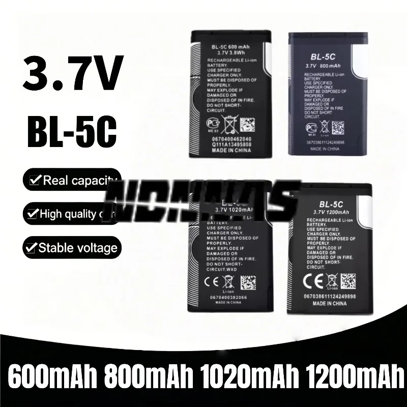 BL5C BL-5C 3.7V Li-ion Battery 600mAh 1020mAh 1200mAh Multi-Capacity Battery For Mobile Phone
