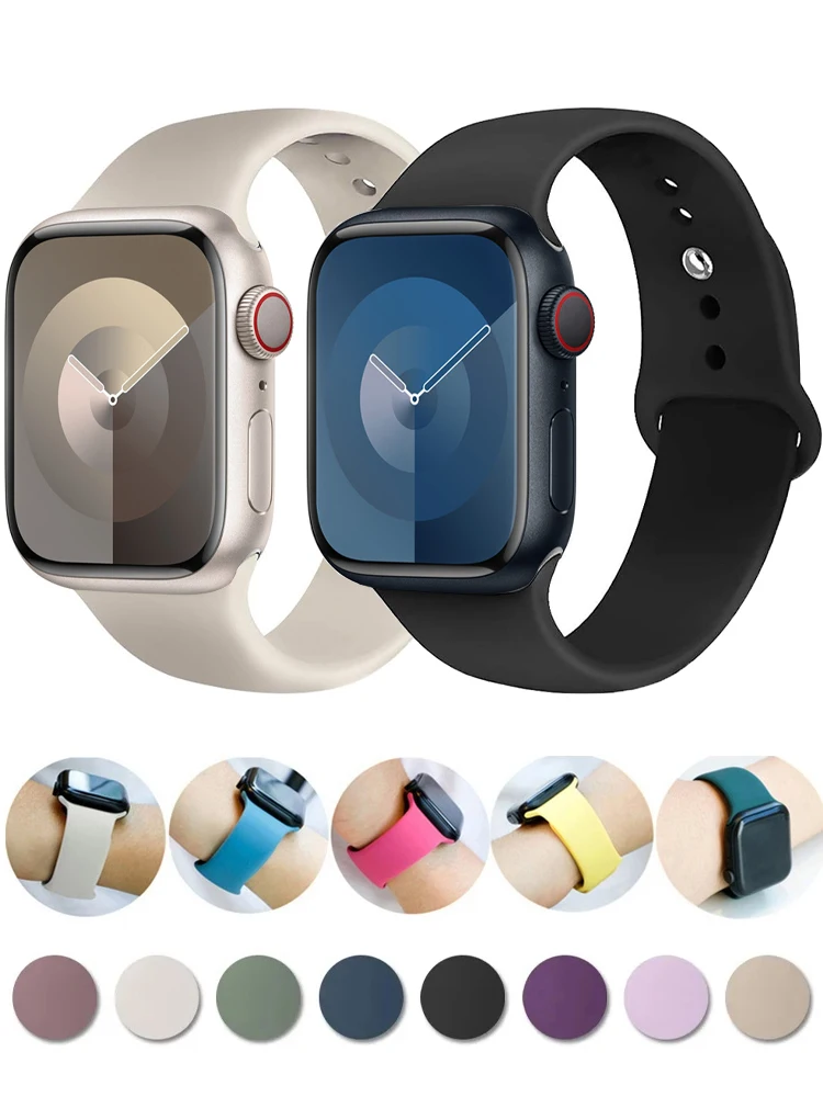 

Silicone Band For Apple Watch Series 5 4 3 8 6 7 8 9 SE Ultra 2 49mm 44mm 42mm 45mm 41mm 40mm 38mm correa bracelet iWatch Strap