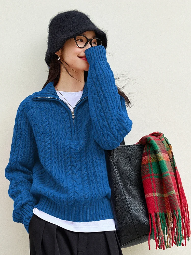 Vimly feminino 100% lã pullovers camisola casual outono 2025 feminino manga longa camisola alta pescoço strecth senhoras camisola 73737