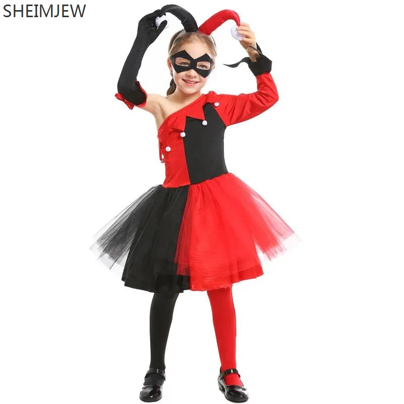 2024 Clown Girls Costume Kids Party Dresses Circus Clown Cosplay Halloween Costume For Girl Fancy Dress Up Clothes