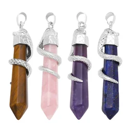 OCESRIO Natural Stone Snake Pendant for Necklace Copper Opal Tiger Eye Lapis Reiki Pendulum Jewelry Making Supplies pdta926