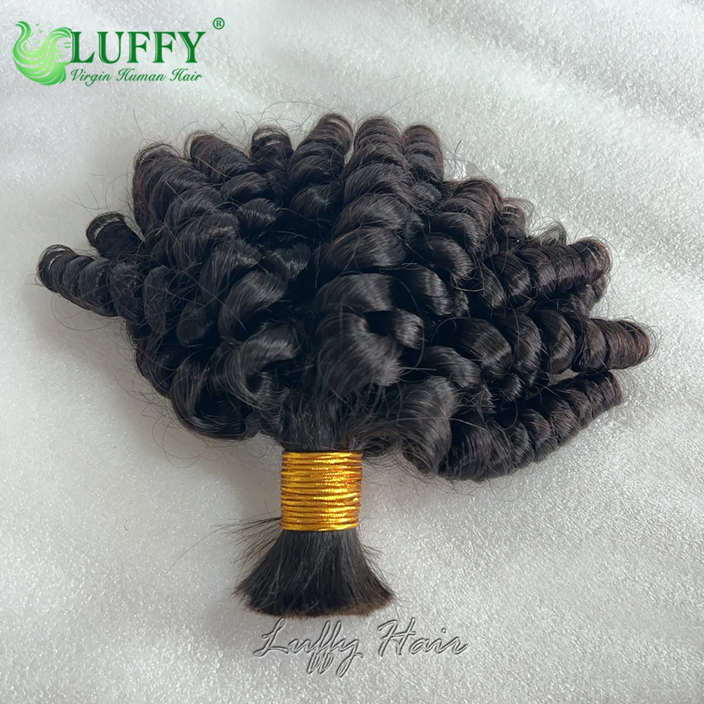 Funmi Curly Human Hair Bulk for Braiding Funmi Human Hair Bundles No Weft Double Drawn Birmese Hair Bouncy Curly for Boho Braids