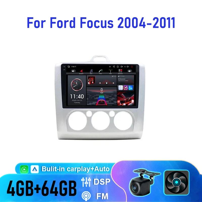 Carplay Screen for Car, 9inch Carplay Car Radio For Ford Focus 2004-2011 with Mirror Link/Backup Camera/GPS Navigation