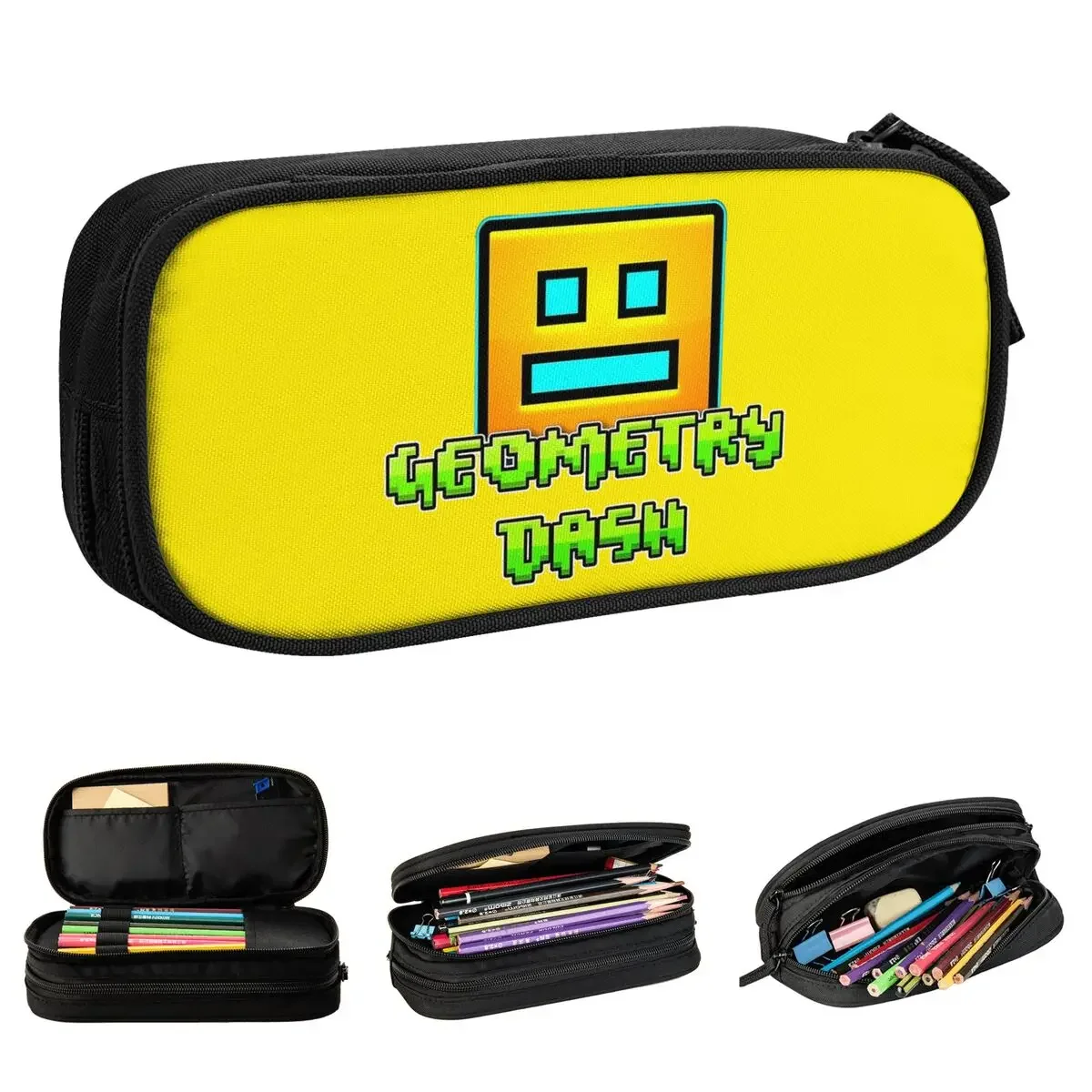 

Geometric Dash App Fun Games Pencil Cases Geometry Dash Pencilcases Pen for Student Large Storage Bag Office Zipper Accessories