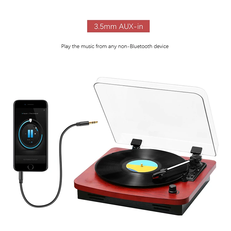 

Hooqu Wholesale Vinyl Record Player Turntable With Built In Speakers BT Play Record Phonograph