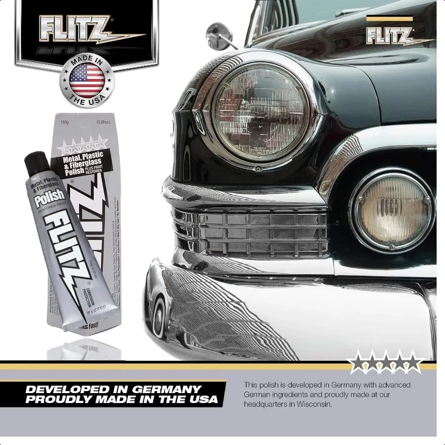 Pasta multiuso per lucidare metalli Tubo da 5,29 once di lucidatura cromata USAMade Funziona su acciaio inossidabile, alluminio, plastica, gioielli e auto non