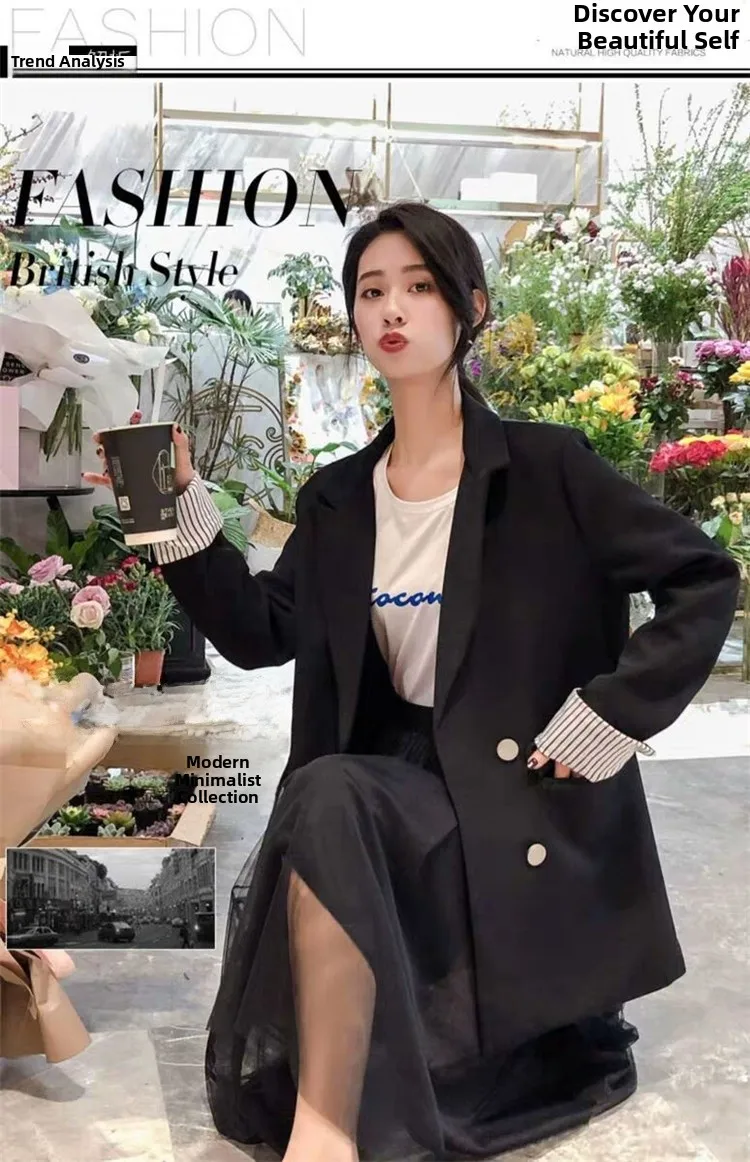 

Spring 2025 Women's Faion Casual Loose Jaets Street Sle Long Sve Polyester Busin Suit Coat for Ladies