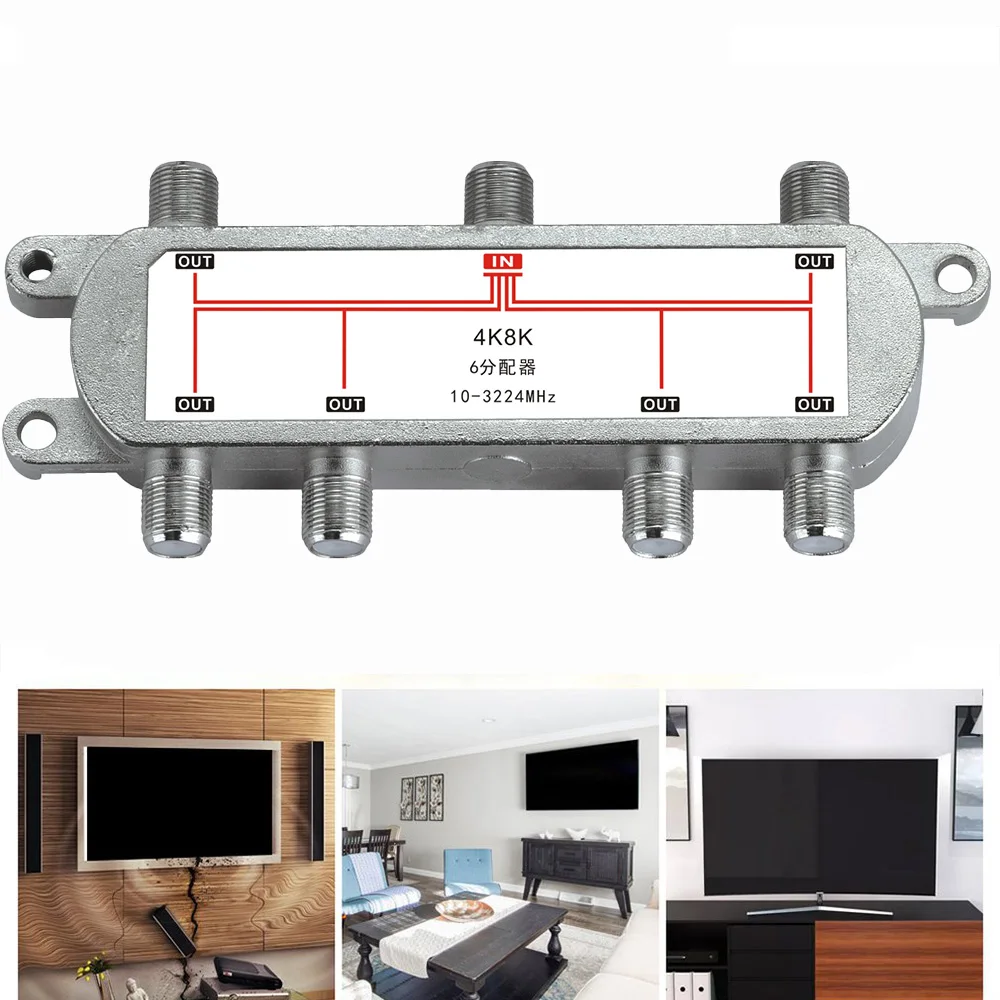 6 Way 10-3224MHz TV Signal Splitter Satellite Antenna Cable Distributor For SATV/CATV 4K8K Satellite Receiver For SATV/CATV