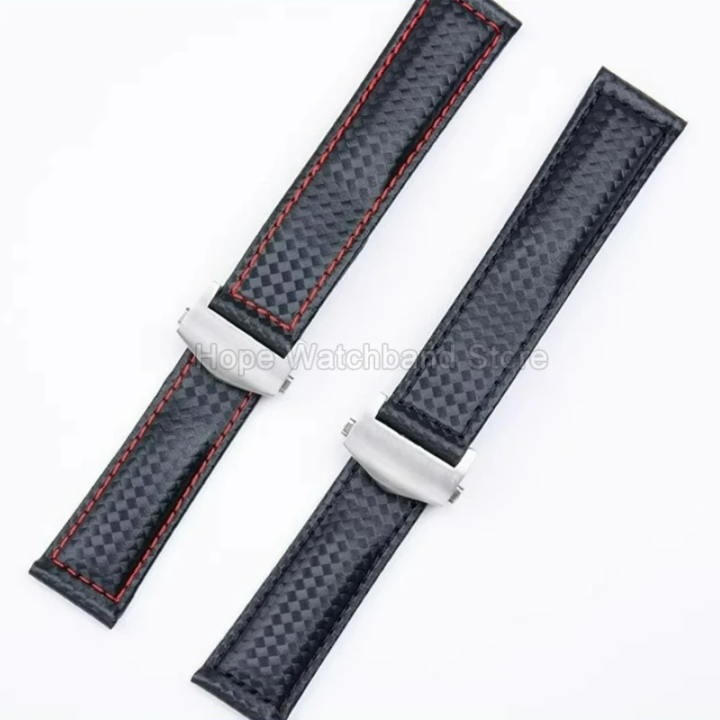 Pulseira de relógio de couro de fibra de carbono, 24 22 20mm, à prova de suor, respirável, amigável à pele, inodora, para a série TAG Heuer Monaco Carrera