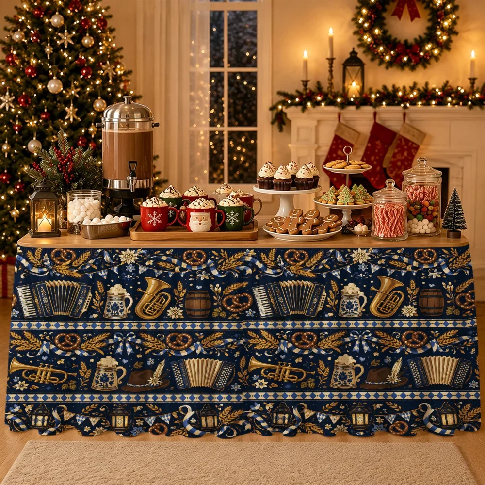 Wheat and pretzel cracker striped folk music party continuous garland beer festival tablecloth