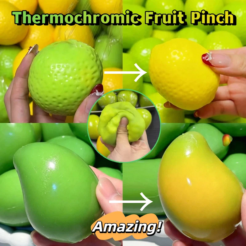 Handmade Thermochromic Fruit Pinch Squishy Slow Rebound Soft Mango Lemon Pressure Ball Asmr Sensory Decompress Home Decorat Gift
