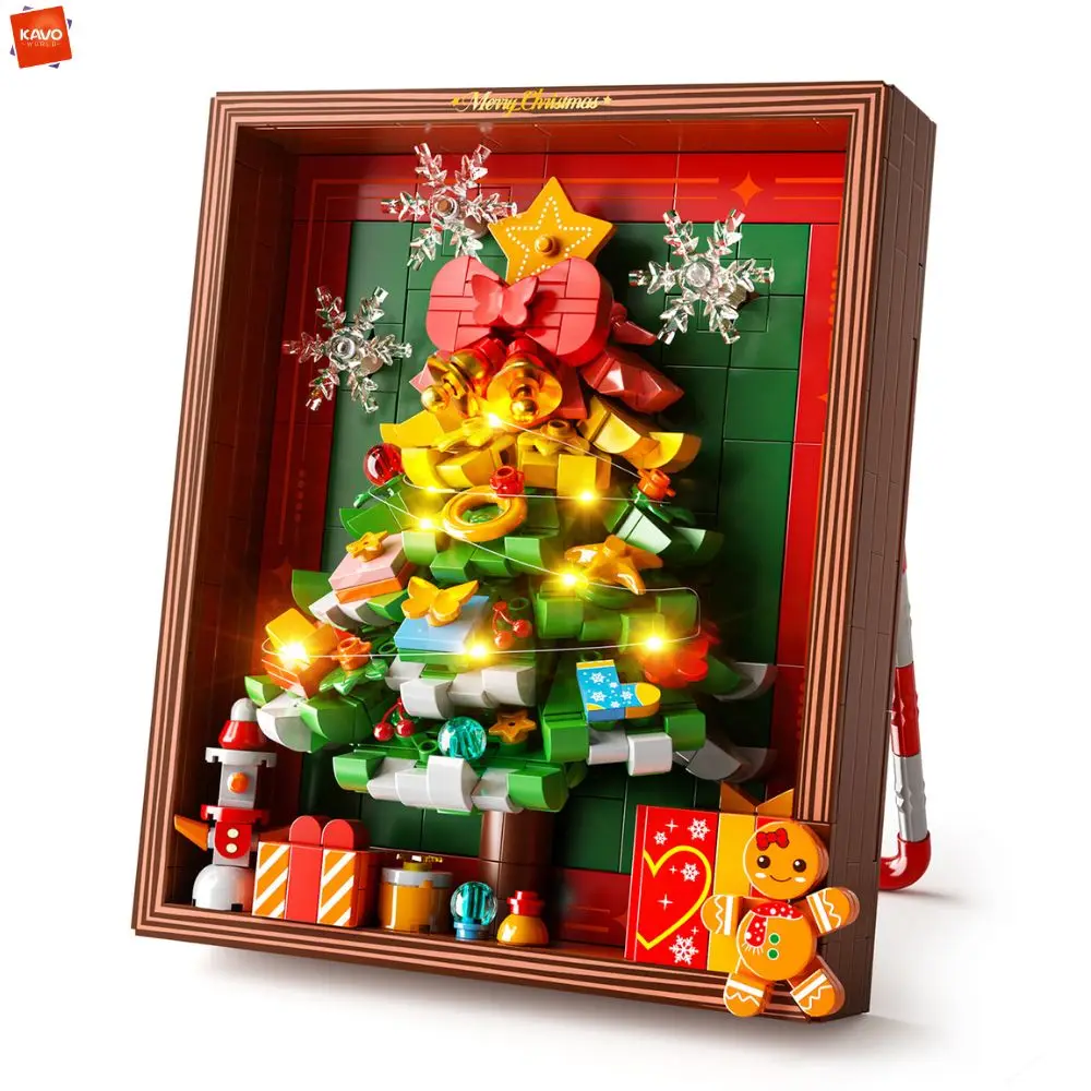 KAVOWORLD 773PCS Kerstboom Bouwstenen Fotolijst Kerst Gingerbread Man Steentjes Ornament Kerstcadeaus voor Volwassenen
