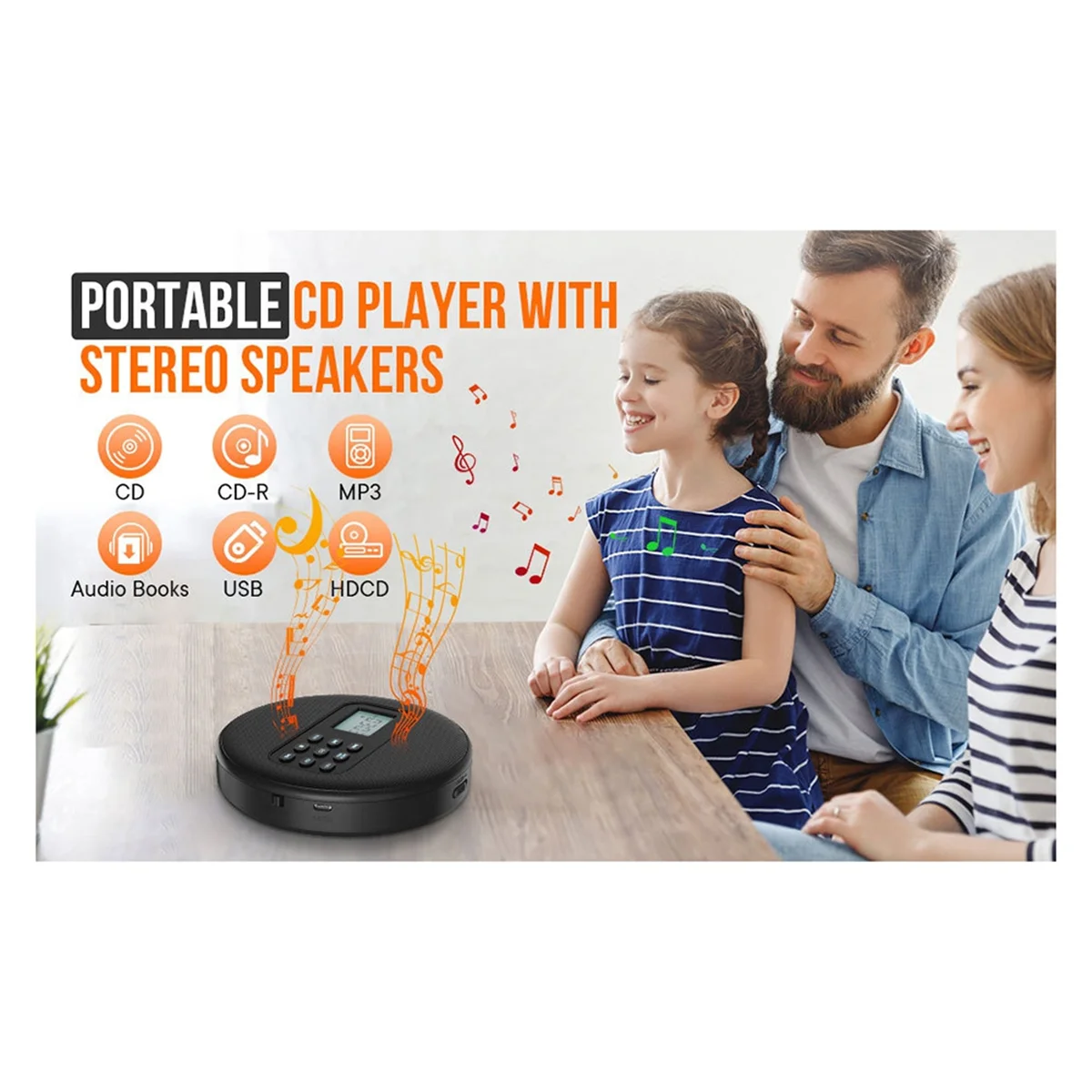 

T35C CD Player with Speakers:Rechargeable CD Player,Discman CD Player with Headphones Plays Recorded MP3/CD/USB