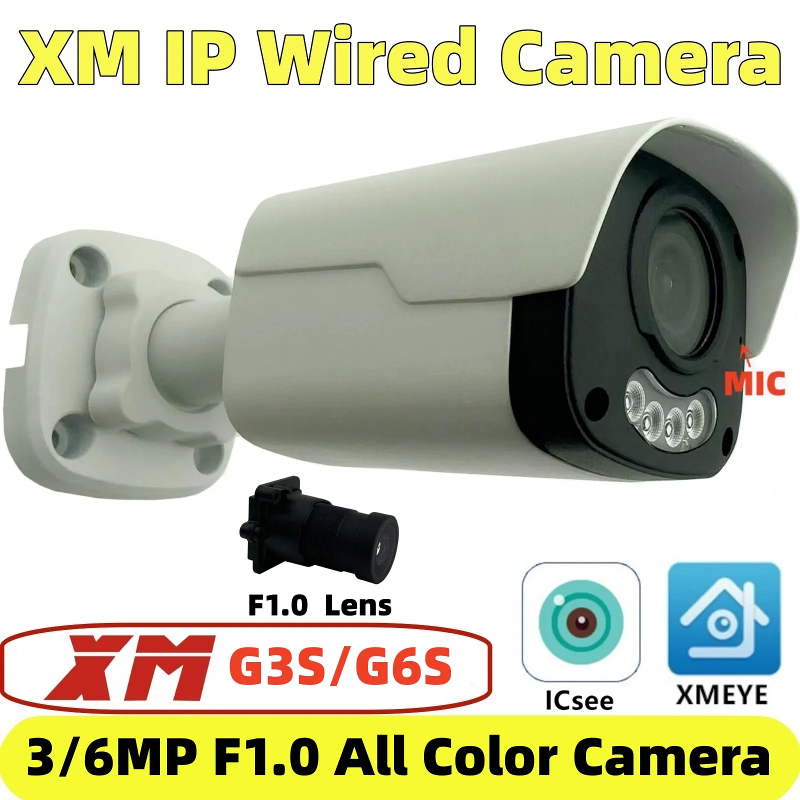 XM StarLight F1.0 Lens 6/3MP IMX335 IMX307 IP Outdoor Metal Bullet Shell Camera All Color Built-In MIC XMEYE ICsee P2P Onvif