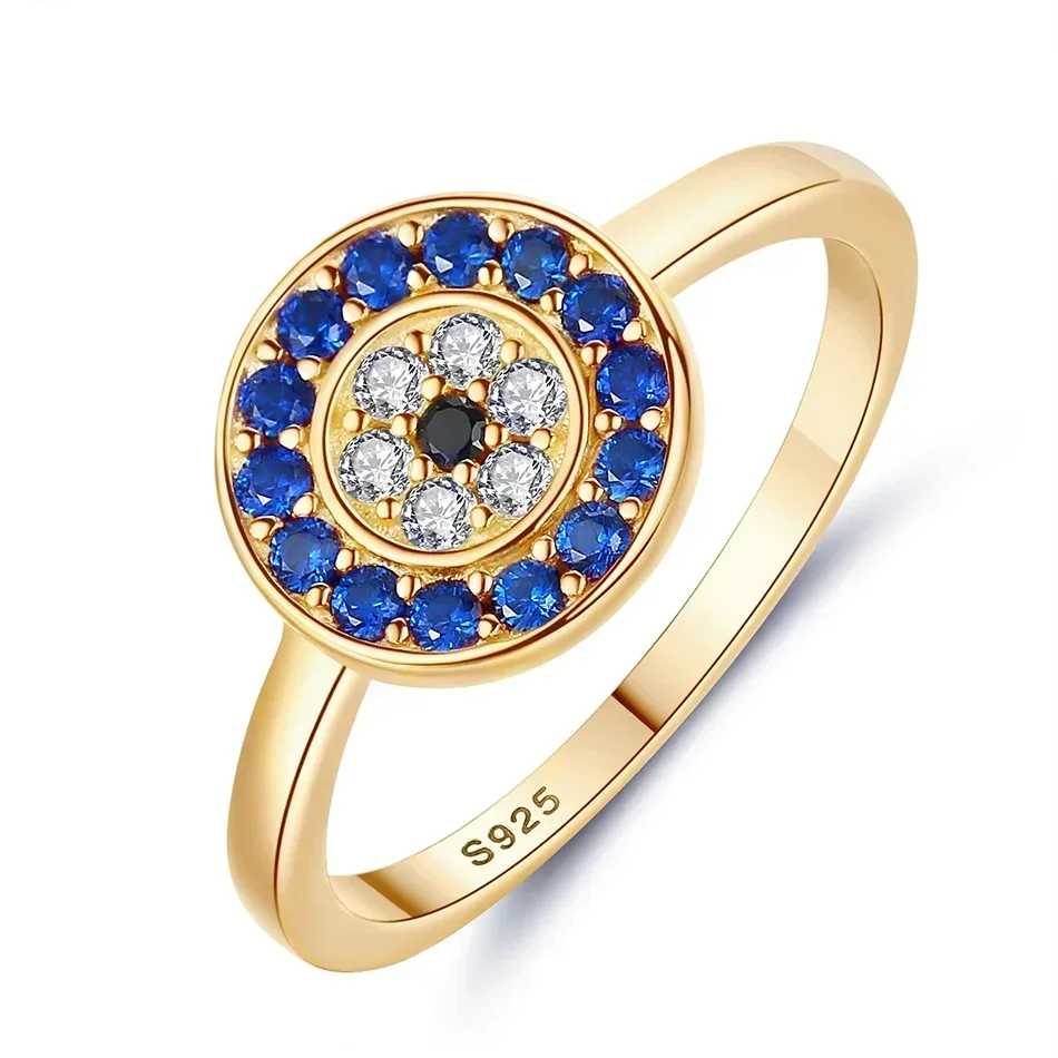 KALETINE Pure 925 Sterling Silver Rings For Women  Lucky Evil Eye Charm Blue CZ Finger Gold Rings Men Engagement Wedding Jewelry