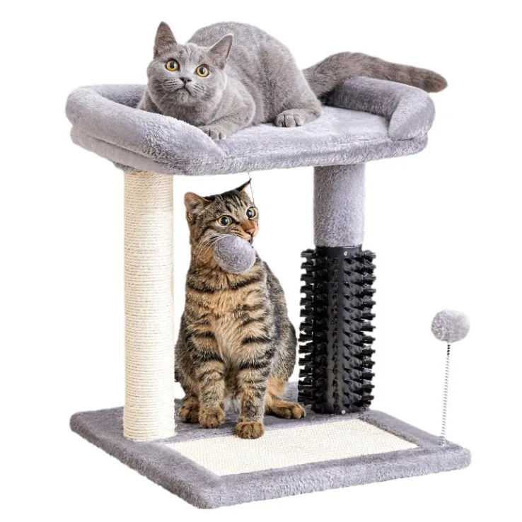 Small Cat Tree Tower with Ball Natural Sisal Cat Scratching Post and Pad Fully Wrapped Wooden Cat Bed for Indoor